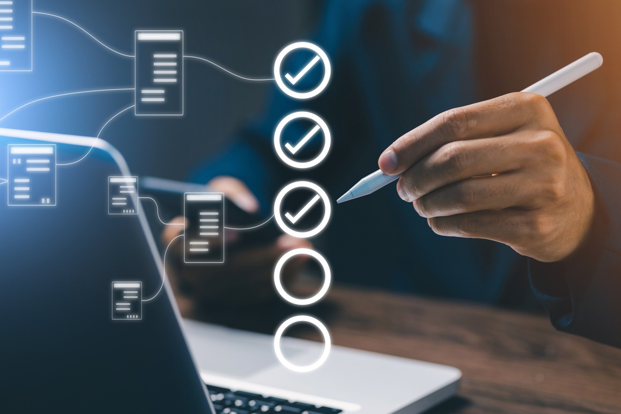 computer screen with project management checkmarks